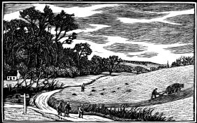 wood-engraving original print: October for Time and Tide calendar